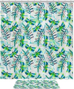 Beautiful Green Dragonfly Printing Waterproof Fabric Bathroom Shower Curtain 