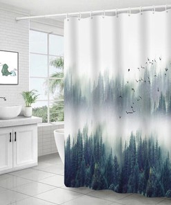 Beauty of Nature - Misty Forest Pine Tree Jungle Print Shower Curtain #4 for Bathroom Decor
