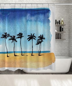 Bedrukt Douchegordijn - Peaceful Sunny Tropical Beach for Your Bathroom Decorations