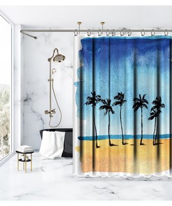 Bedrukt Douchegordijn - Peaceful Sunny Tropical Beach for Your Bathroom Decorations