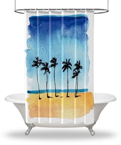 Bedrukt Douchegordijn - Peaceful Sunny Tropical Beach for Your Bathroom Decorations