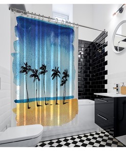 Bedrukt Douchegordijn - Peaceful Sunny Tropical Beach for Your Bathroom Decorations