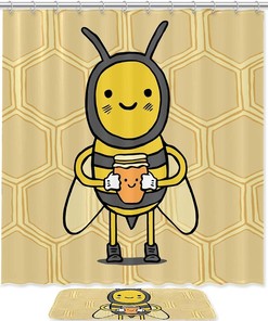 Bee Animal Waterproof Shower Curtain for Bathroom Decor - Fabric Curtain with Cute Bee Design