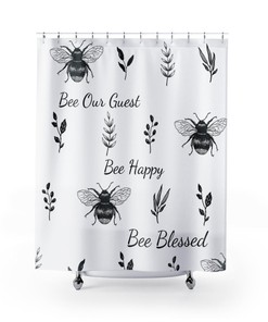 Bee Our Guest Shower Curtain for Bathroom Decor - Inspirational and Positive Design