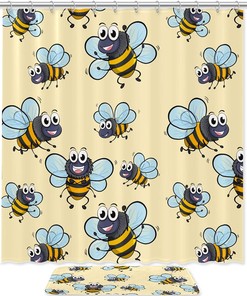 Bee Water Resistant Shower Curtain for Bathroom - Cute and Charming Design