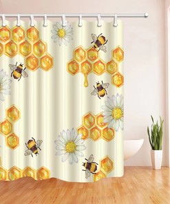 Bee and Honeycomb Bathroom Shower Curtain for Modern Bathroom Decor - Waterproof and Durable Fabric