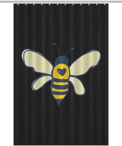 Bees Printed Shower Curtain with Grommets and Hooks for Bathroom Decoration - Waterproof and Durable