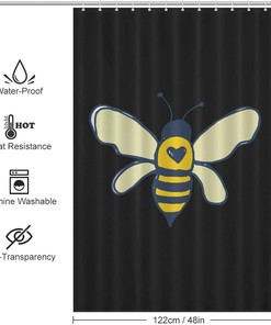 Bees Printed Shower Curtain with Grommets and Hooks for Bathroom Decoration - Waterproof and Durable