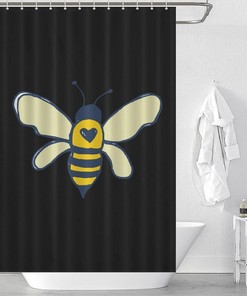 Bees Printed Shower Curtain with Grommets and Hooks for Bathroom Decoration - Waterproof and Durable