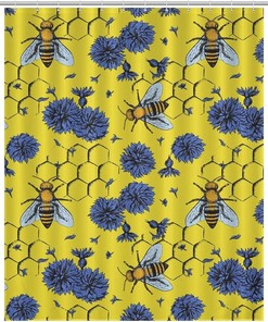 Bees and Flowers Fashion Bath Shower Curtain for Bathroom - Durable and Water Resistant