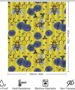 Bees and Flowers Fashion Bath Shower Curtain for Bathroom - Durable and Water Resistant