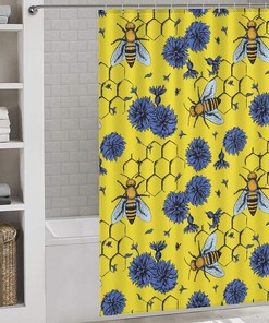 Bees and Flowers Fashion Bath Shower Curtain for Bathroom - Durable and Water Resistant
