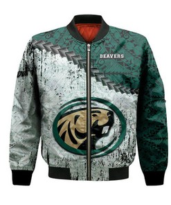 Bemidji State Beavers Bomber Jacket Grunge Polynesian Tattoo- NCAA