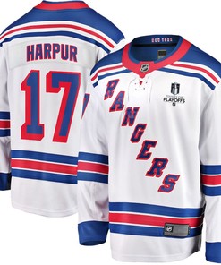 Ben Harpur 17 New York Rangers Stanley Cup 2023 Playoffs Patch Away Breakaway Men Jersey - White