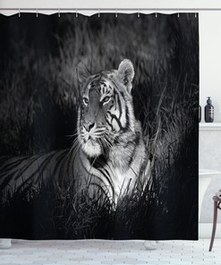 Bengal Tiger Shower Curtain - Exotic and Playful Black and White Bathroom Decor with Animal Print