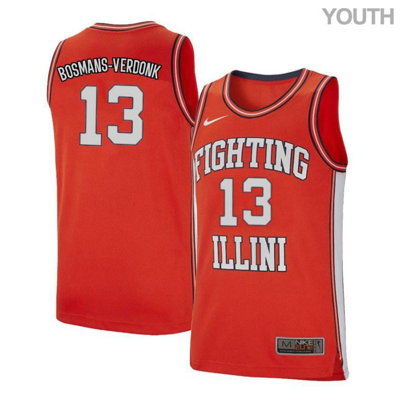 Benjamin Bosmans-Verdonk 13 Illinois Fighting Illini Retro Elite Basketball Youth Jersey - Orange