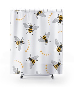 Best Seller Bee Shower Curtain for Bathroom Decor - Yellow and Charming Design