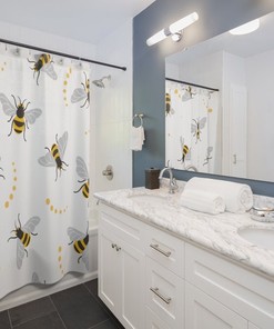 Best Seller Bee Shower Curtain for Bathroom Decor - Yellow and Charming Design