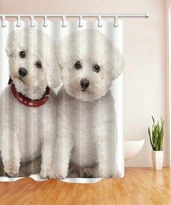Bichon Dog Couple Waterproof Fabric Shower Curtain for Pet Lovers
