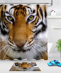 Big Eyes Tiger Staring Pattern Waterproof Fabric Shower Curtain for Bold Bathroom Decor 