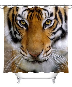 Big Eyes Tiger Staring Pattern Waterproof Fabric Shower Curtain for Bold Bathroom Decor