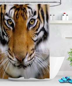 Big Eyes Tiger Staring Pattern Waterproof Fabric Shower Curtain for Bold Bathroom Decor 