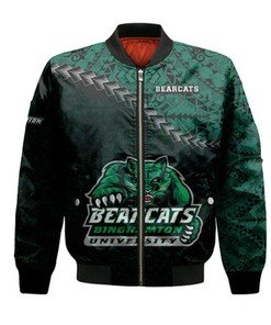 Binghamton Bearcats Bomber Jacket Grunge Polynesian Tattoo- NCAA