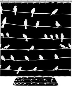 Bird on Wire Shower Curtain with Waterproof Design for Bathroom Decor 