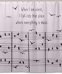 Birds and Music Notes Shower Curtain - Whimsical Bathroom Decor with Waterproof Fabric 