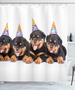 Birthday Dogs Hats Animal Print Shower Curtain for Bathroom