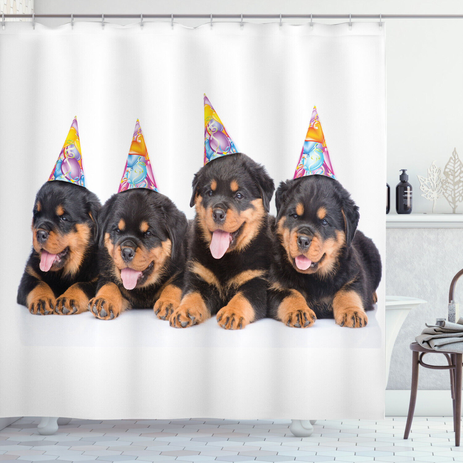 Birthday Dogs Hats Animal Print Shower Curtain for Bathroom