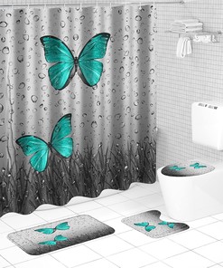Biustar Green Butterfly Bathroom Accessories Set with Shower Curtain, Raindrop Bathroom, and More