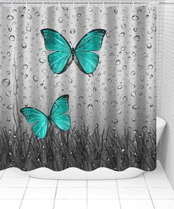 Biustar Green Butterfly Bathroom Accessories Set with Shower Curtain, Raindrop Bathroom, and More