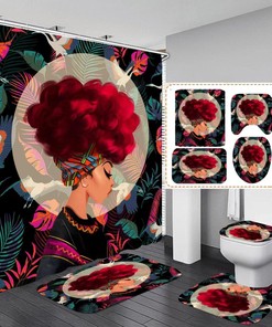 Black African American Shower Curtain - Beautiful Lady with Accessories for Bathroom Decor