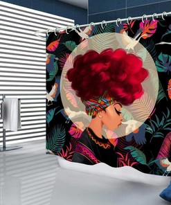 Black African American Shower Curtain - Beautiful Lady with Accessories for Bathroom Decor