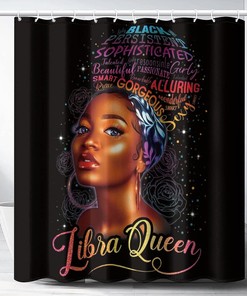 Black African American Woman Shower Curtain - Girl Power Fabric Bath Decor