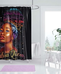 Black African American Woman Shower Curtain - Girl Power Fabric Bath Decor
