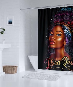 Black African American Woman Shower Curtain - Girl Power Fabric Bath Decor