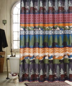 Black Bear Lodge Shower Curtain for Cabin and Lake House Bathroom Decor