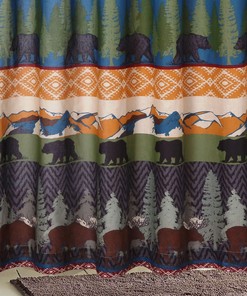 Black Bear Lodge Shower Curtain for Cabin and Lake House Bathroom Decor