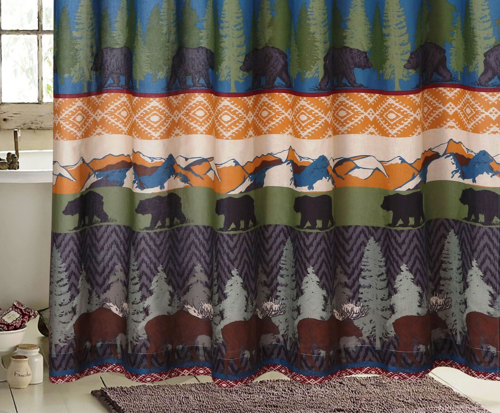 Black Bear Lodge Shower Curtain for Cabin and Lake House Bathroom Decor