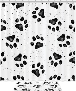 Black Bear Paw Print Waterproof Shower Curtain for Bathroom Decor