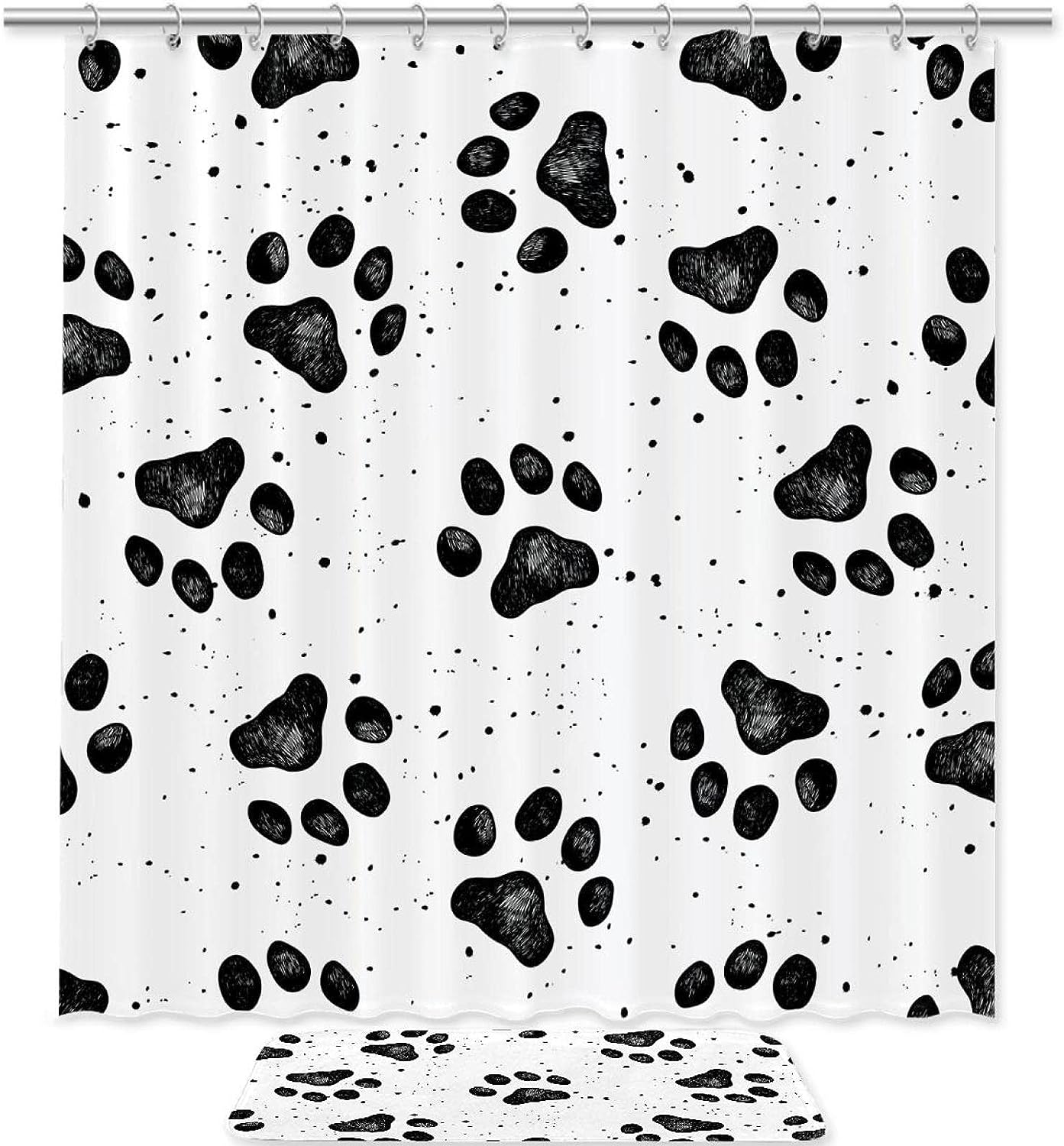 Black Bear Paw Print Waterproof Shower Curtain for Bathroom Decor