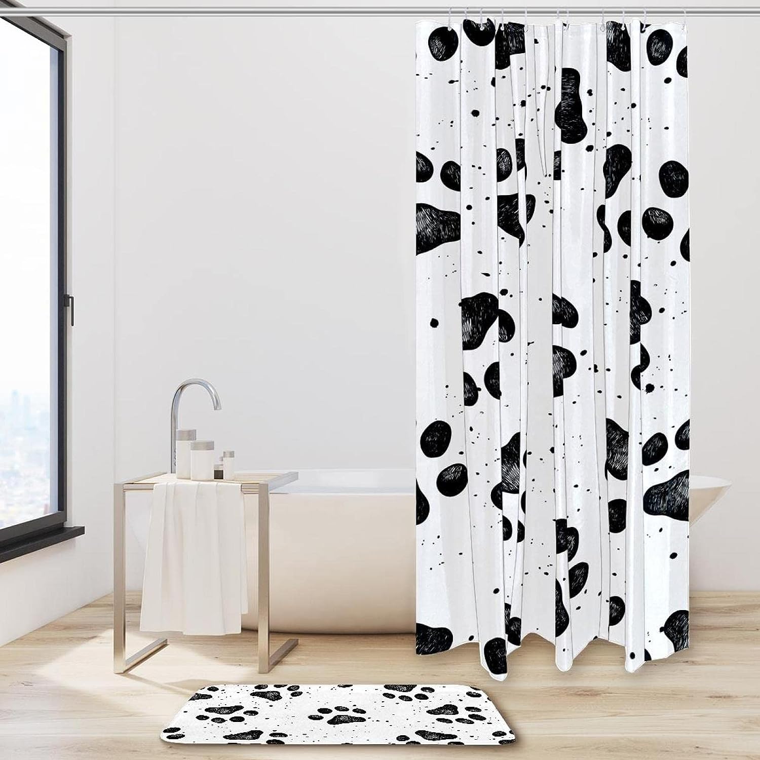Black Bear Paw Print Waterproof Shower Curtain for Bathroom Decor