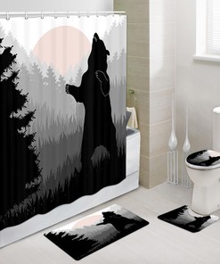 Black Bear Shower Curtain Contour Set for Bathroom Decor