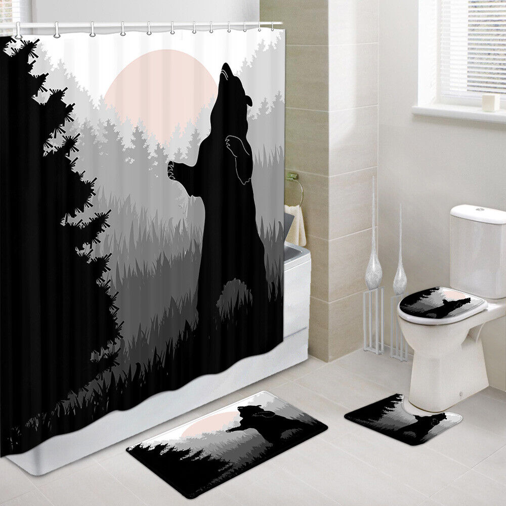 Black Bear Shower Curtain Contour Set for Bathroom Decor