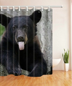 Black Bear Waterproof Fabric Shower Curtain for Bathroom Decor