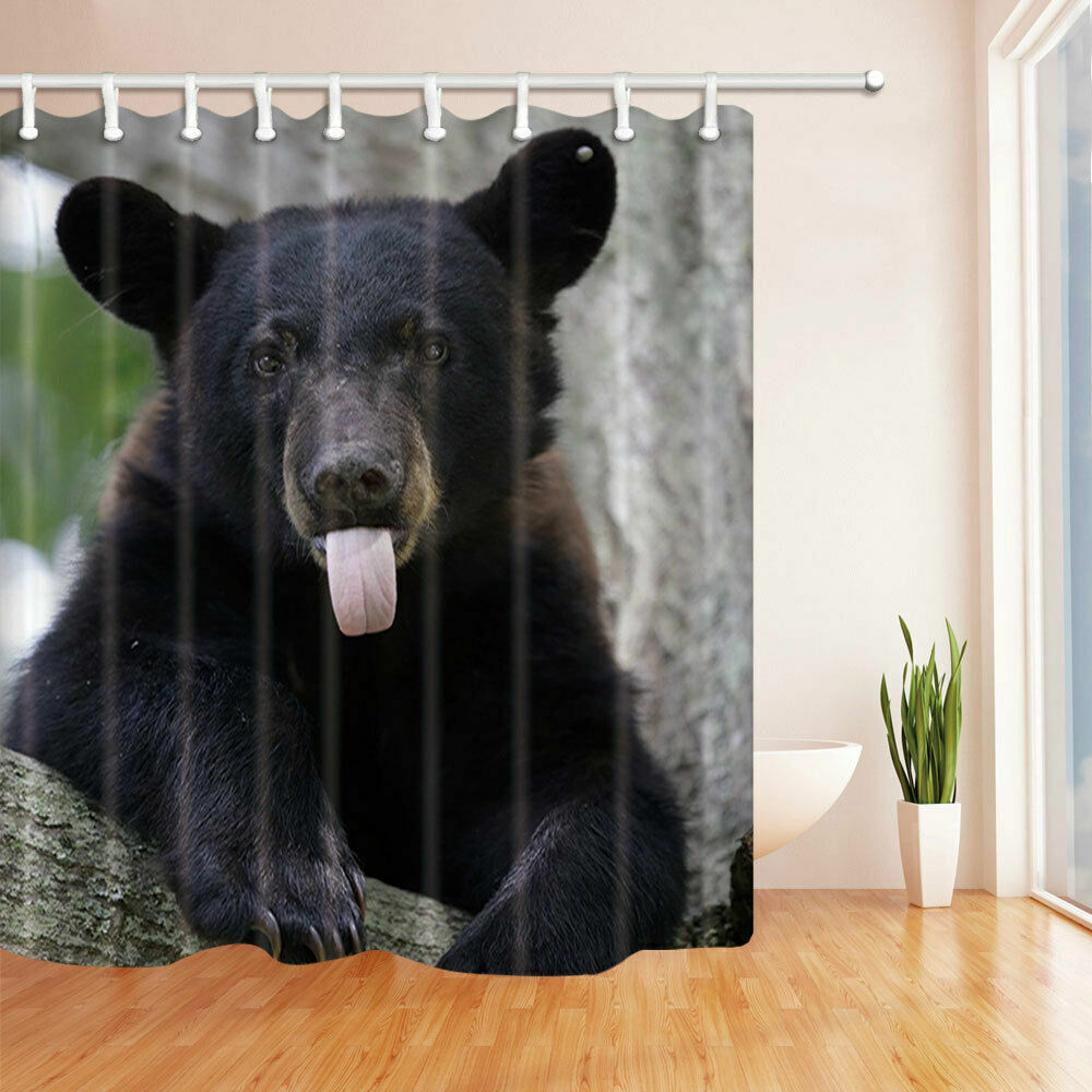 Black Bear Waterproof Fabric Shower Curtain for Bathroom Decor