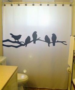 Black Birds Extra Long Fabric Shower Curtain for Bathroom Decor