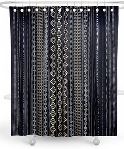Black Boho Shower Curtain with Abstract Design for Bathroom Decor